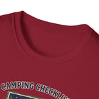 Camping Checklist Snacks T-Shirt | Camping Graphic Tee, Tent Campfire Design