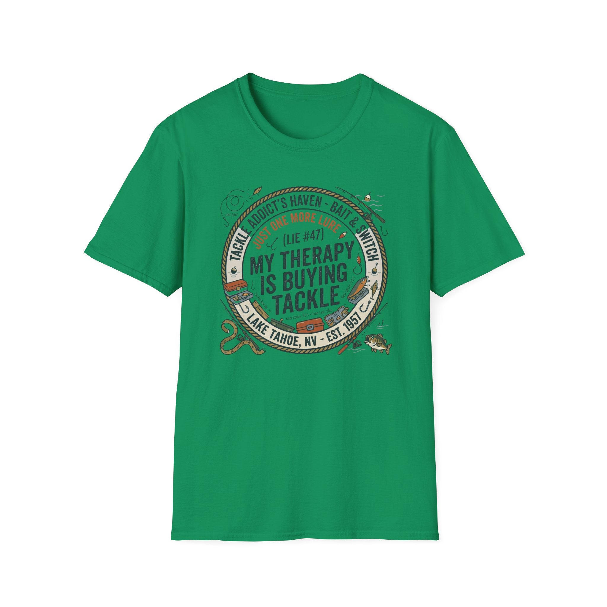 My Therapy Is Buying Tackle Fishing T-Shirt | Fishing Rod Reel Bait Angler Tee