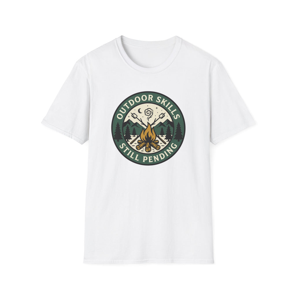 Outdoor Skills Still Pending T-Shirt | Camping Campfire Graphic Shirt
