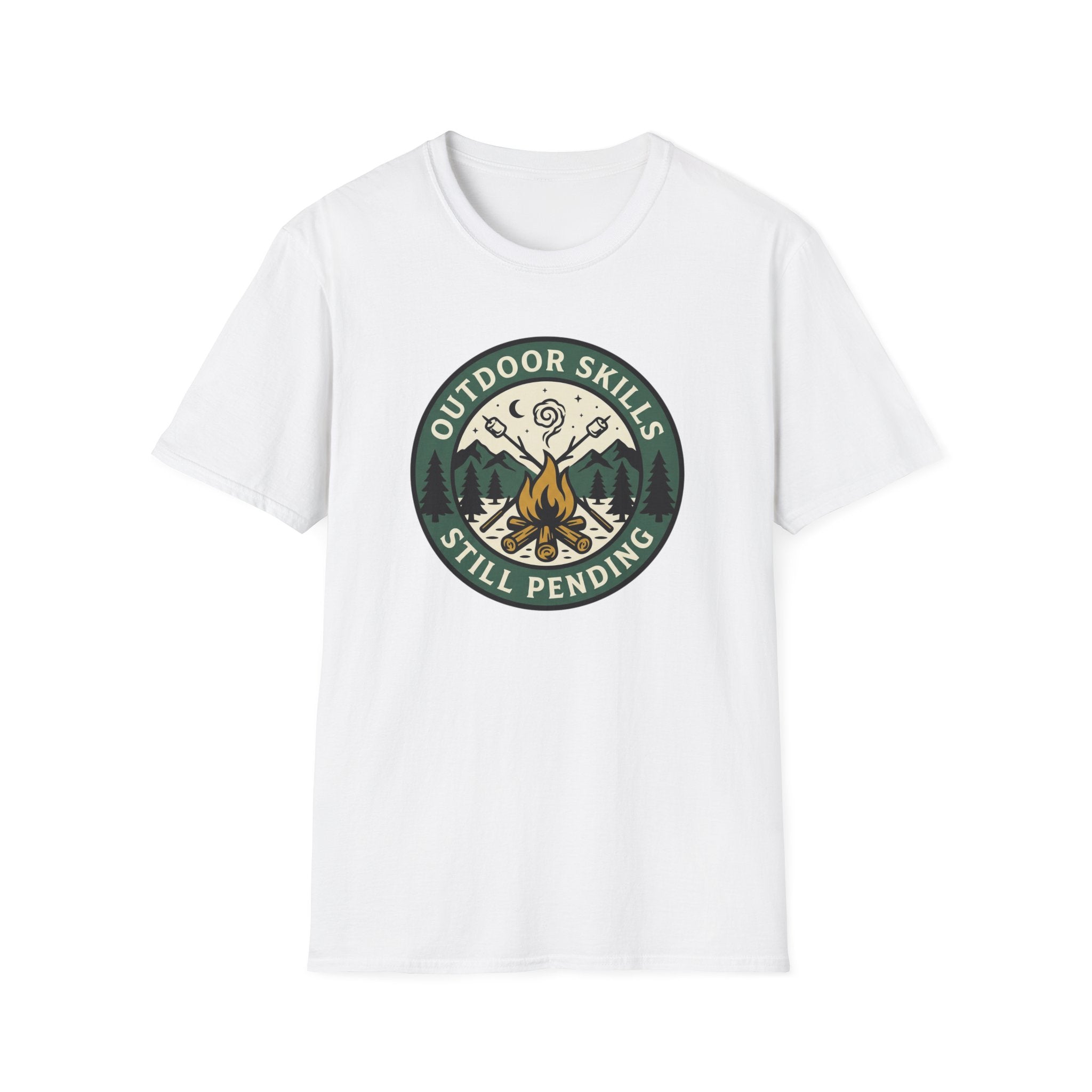 Outdoor Skills Still Pending T-Shirt | Camping Campfire Graphic Shirt