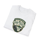 Camp Trails badge T-Shirt | Mountain camping logo, forest trail emblem