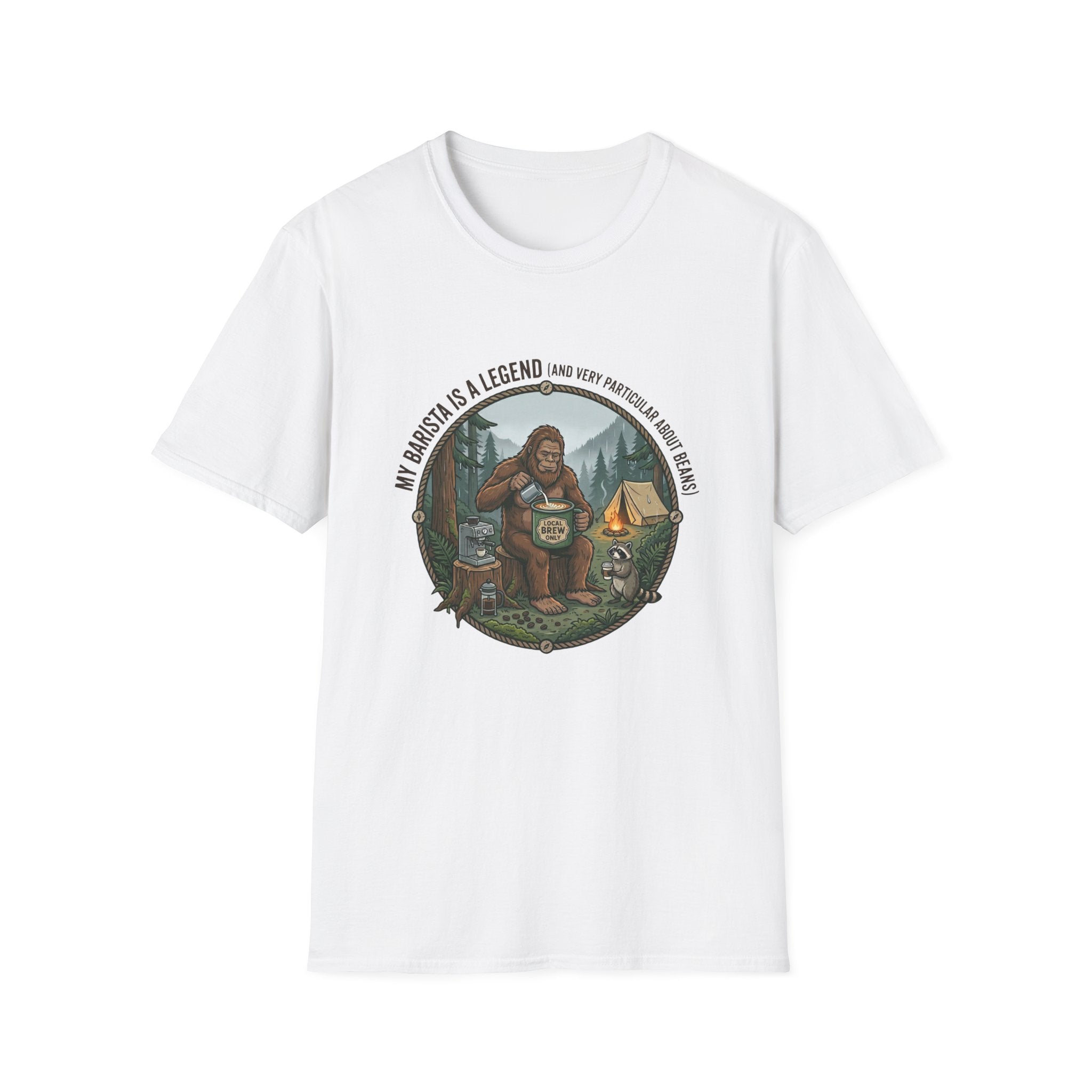 Dad is a Legend Camping T-Shirt | Bear, Campfire, Tent Cabin Illustration