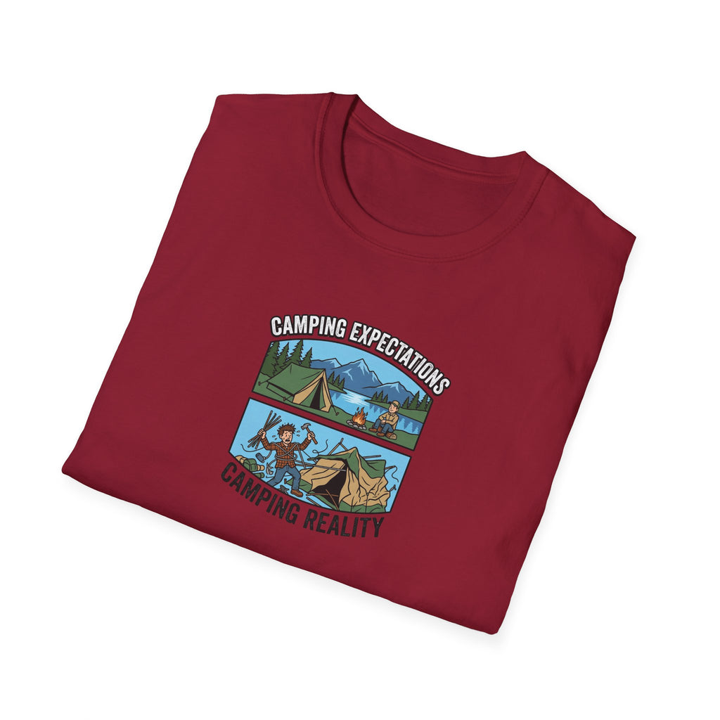 Camping Reality T-Shirt | Scenic Tent, Lake, Mountains Outdoor Adventure