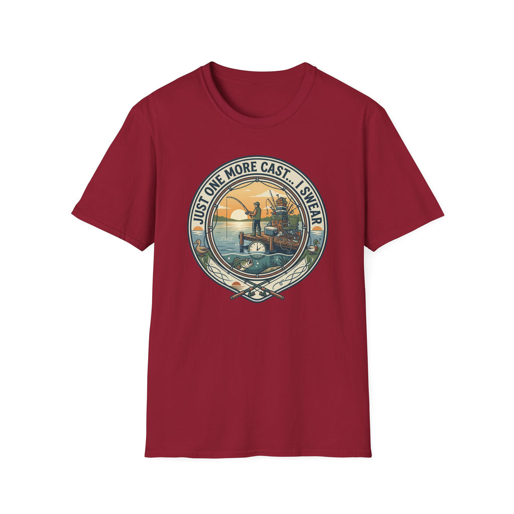 Just One More Cast Fishing T-Shirt | Retro Sunset Angler Design