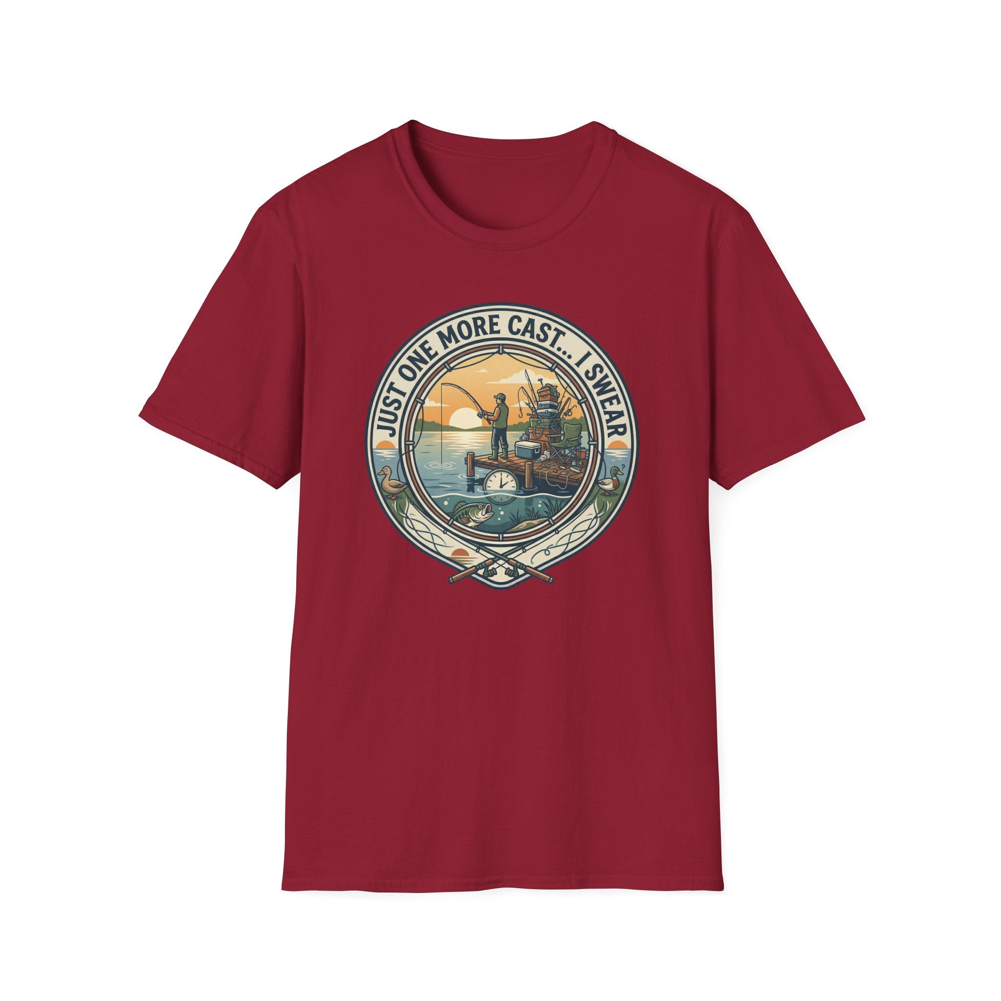 Just One More Cast Fishing T-Shirt | Retro Sunset Angler Design