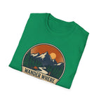 Wander Where The Signal Fades T-Shirt | Mountain Sunset Camping Design