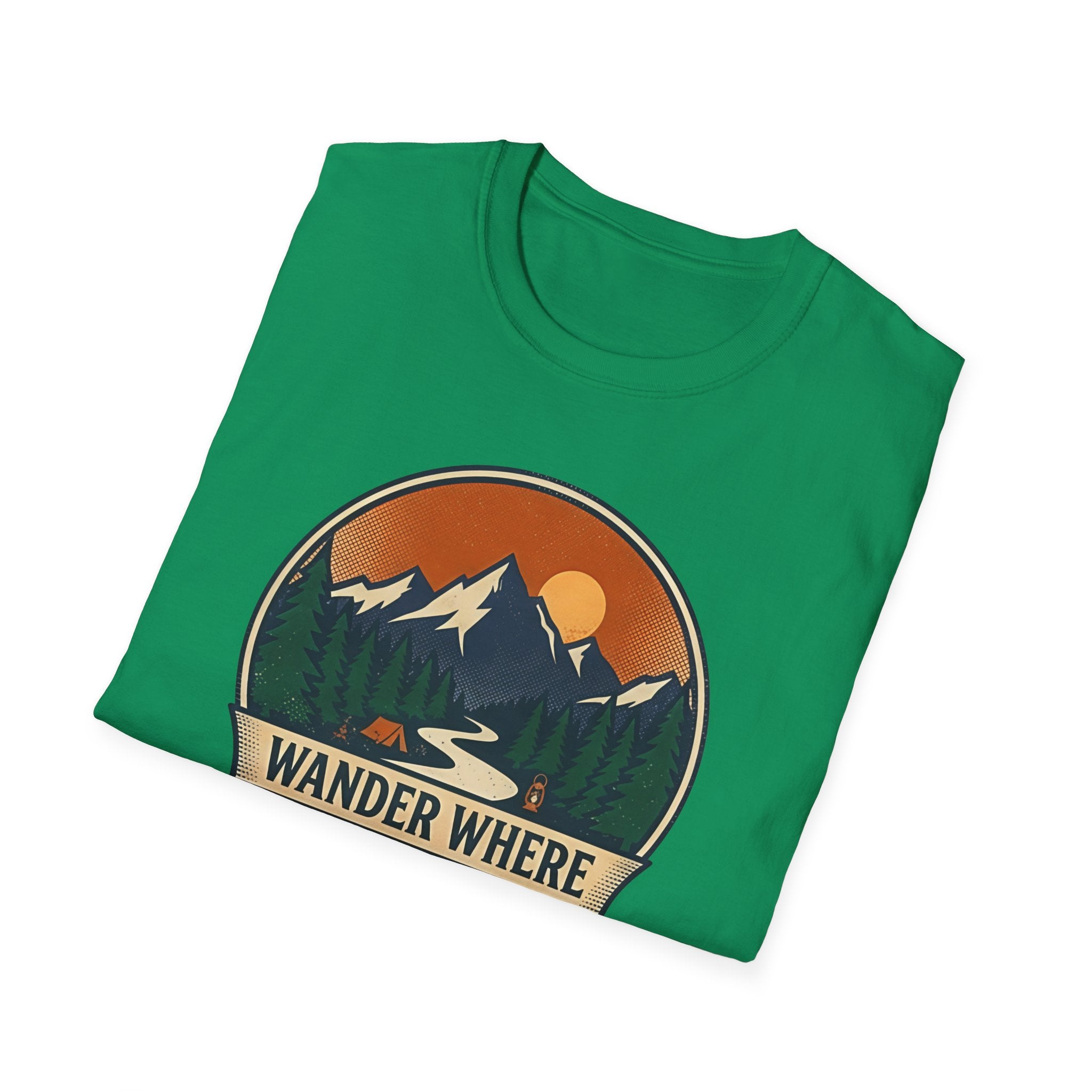 Wander Where The Signal Fades T-Shirt | Mountain Sunset Camping Design