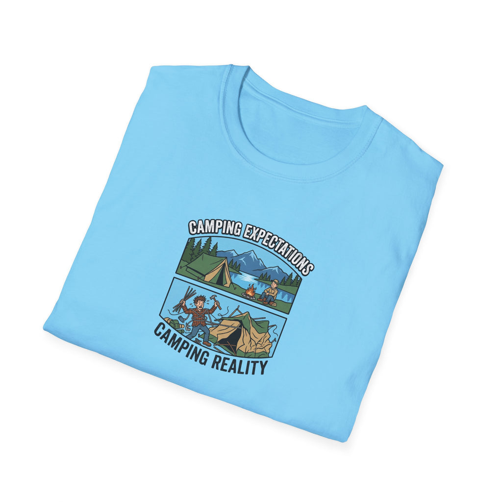 Camping Reality T-Shirt | Scenic Tent, Lake, Mountains Outdoor Adventure