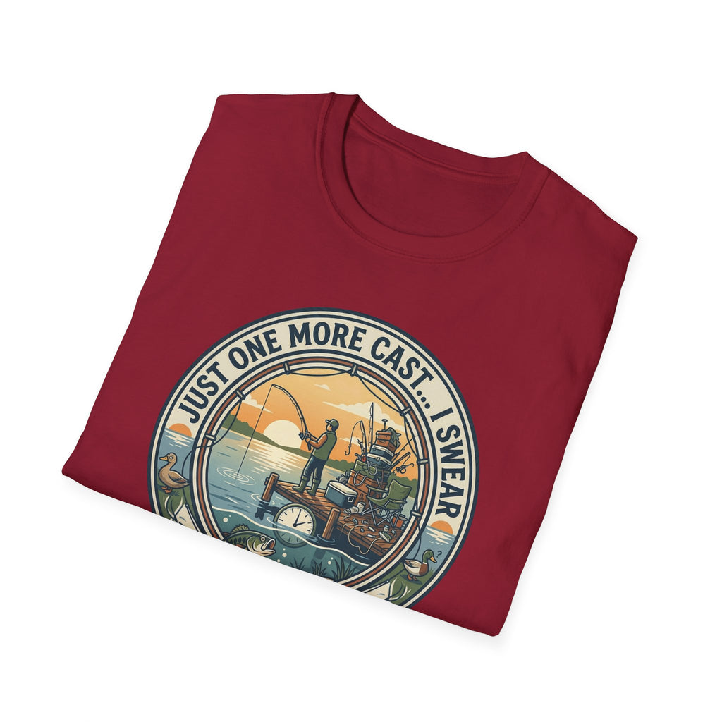 Just One More Cast Fishing T-Shirt | Retro Sunset Angler Design
