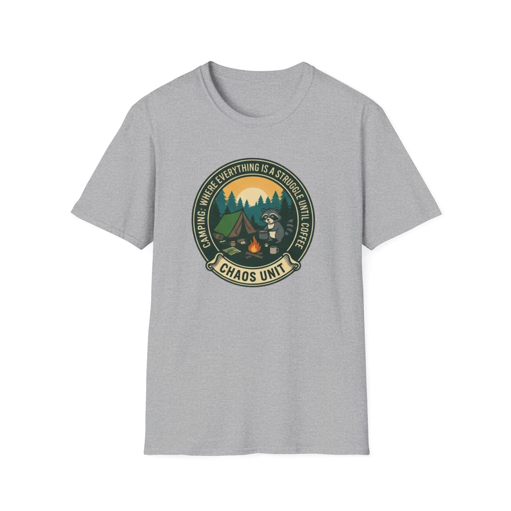 Camping Coffee Bear Chaos Unit T-Shirt | Campfire Woods Graphic