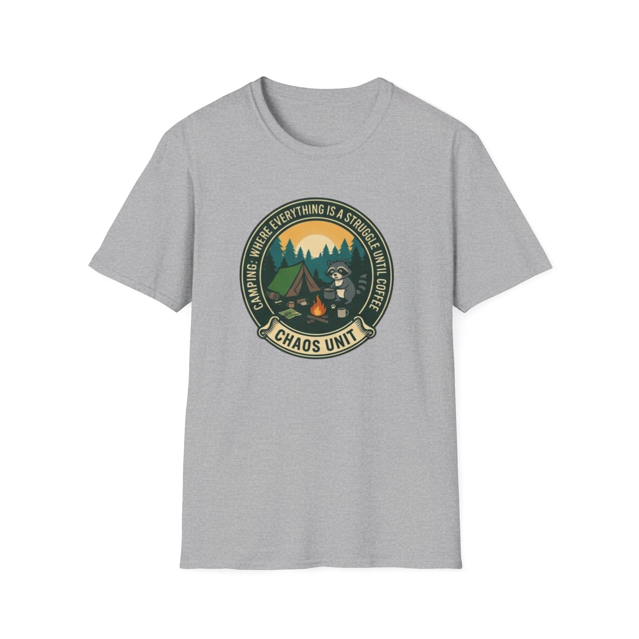 Camping Coffee Bear Chaos Unit T-Shirt | Campfire Woods Graphic