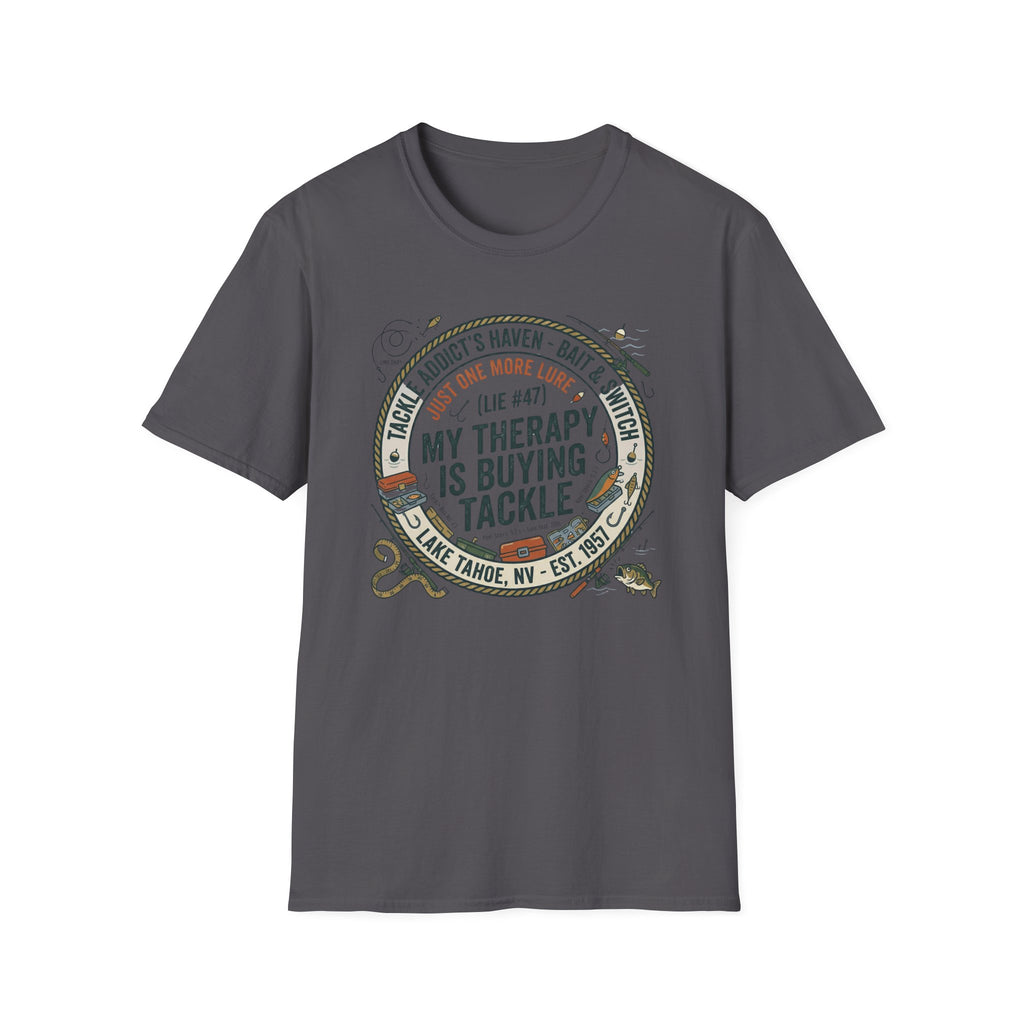 My Therapy Is Buying Tackle Fishing T-Shirt | Fishing Rod Reel Bait Angler Tee