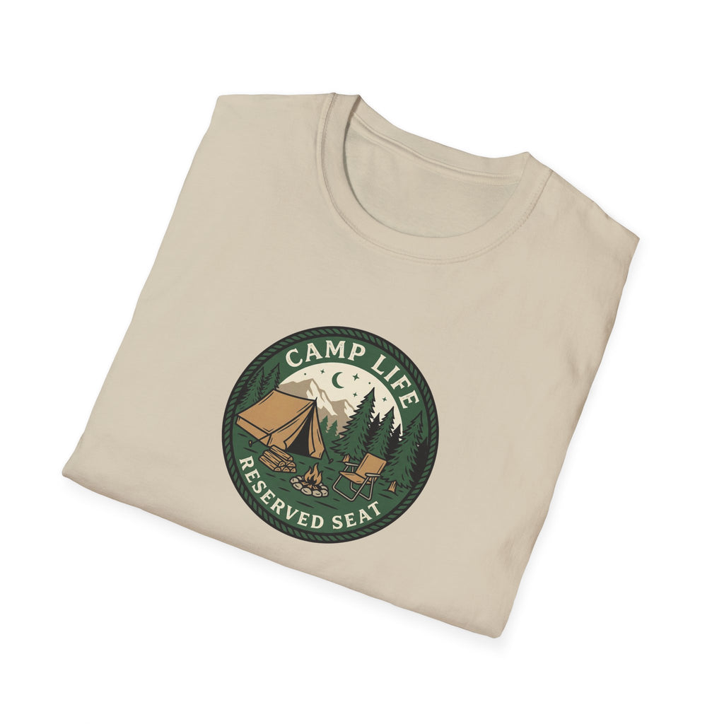 Camp Life Tent and Trees T-Shirt | Retro Outdoors Camper Badge