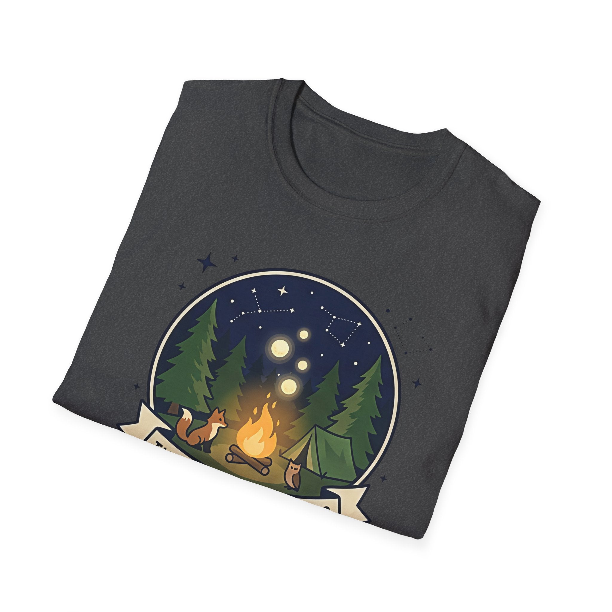 The Forest Whispers campfire scene T-Shirt | nighttime woods illustration