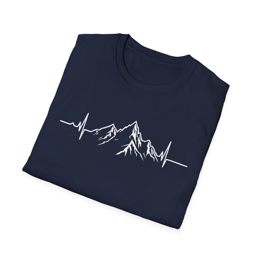 Mountain Heartbeat T-Shirt — Minimalist Mountain ECG Tee for Hikers & Outdoor Lovers