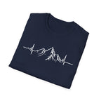 Mountain Heartbeat T-Shirt — Minimalist Mountain ECG Tee for Hikers & Outdoor Lovers