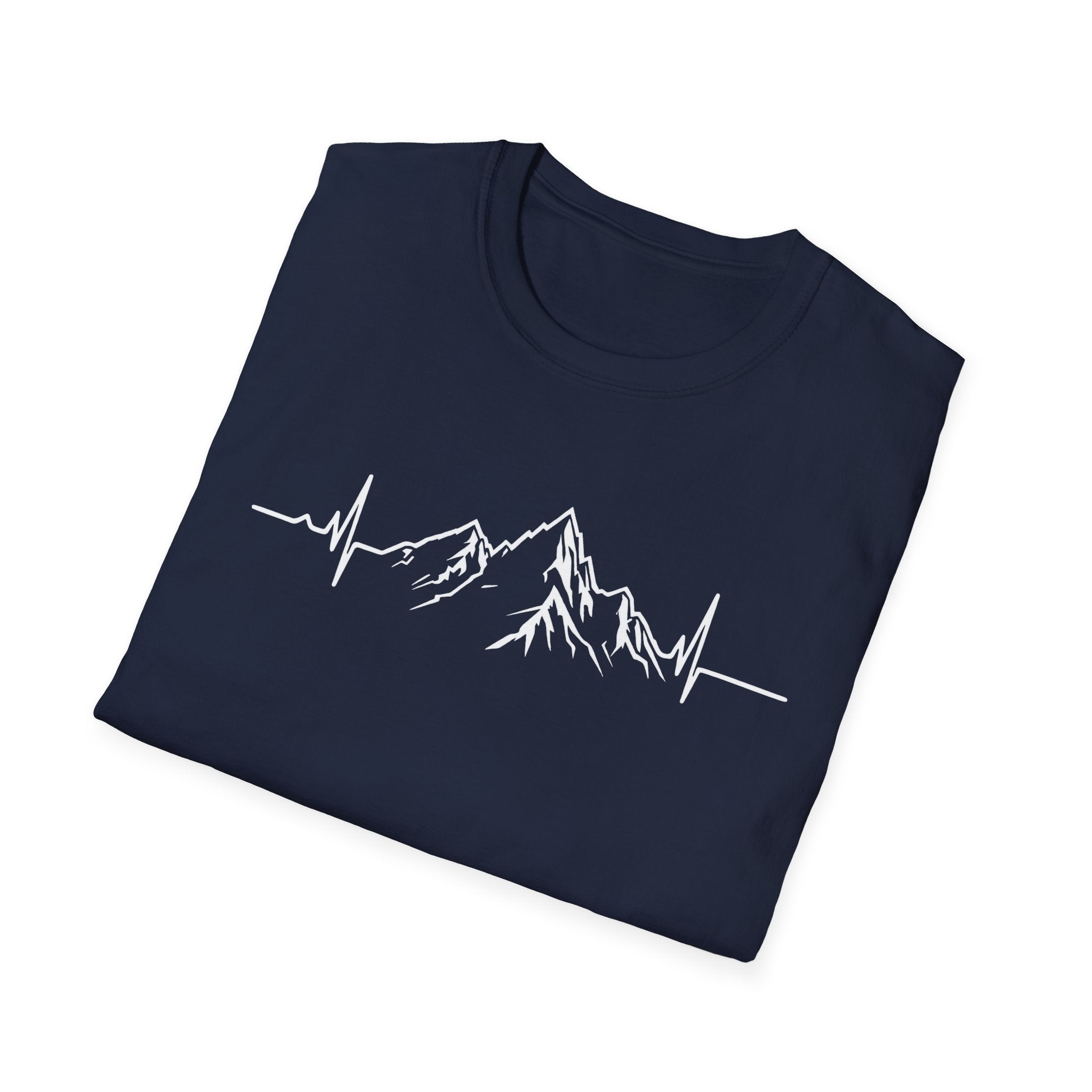 Mountain Heartbeat T-Shirt — Minimalist Mountain ECG Tee for Hikers & Outdoor Lovers