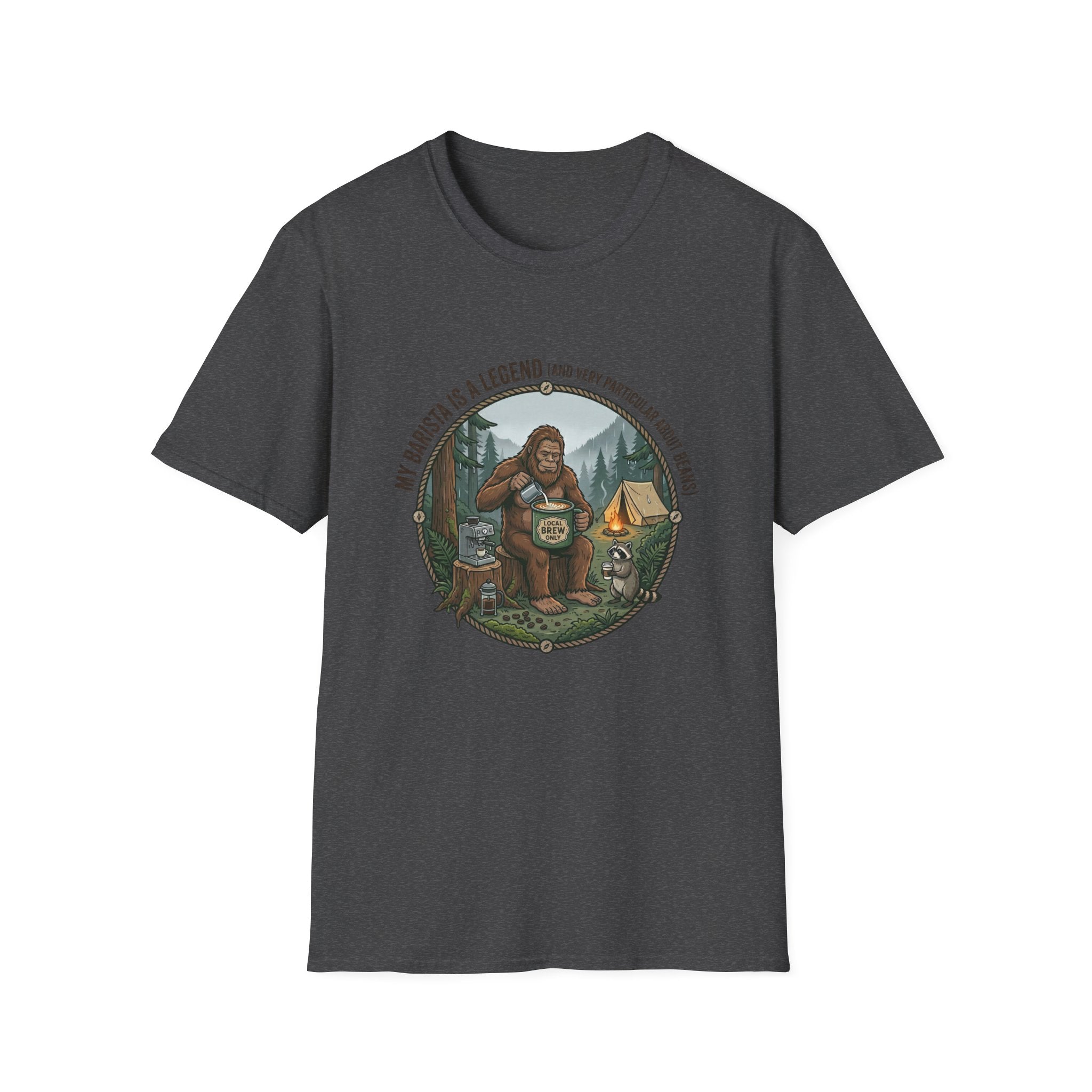 Dad is a Legend Camping T-Shirt | Bear, Campfire, Tent Cabin Illustration