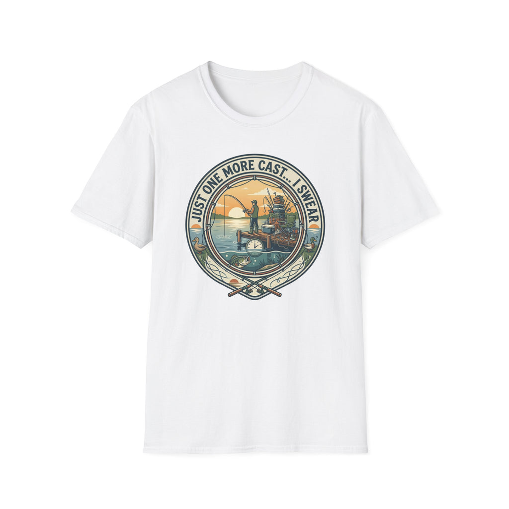 Just One More Cast Fishing T-Shirt | Retro Sunset Angler Design