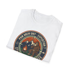 Stayed for the Coffee mountain camping badge T-Shirt | coffee hiking logo