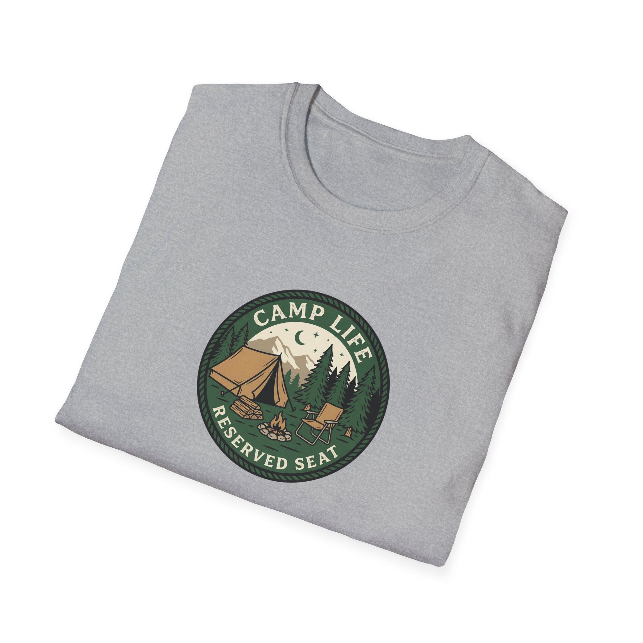 Camp Life Tent and Trees T-Shirt | Retro Outdoors Camper Badge