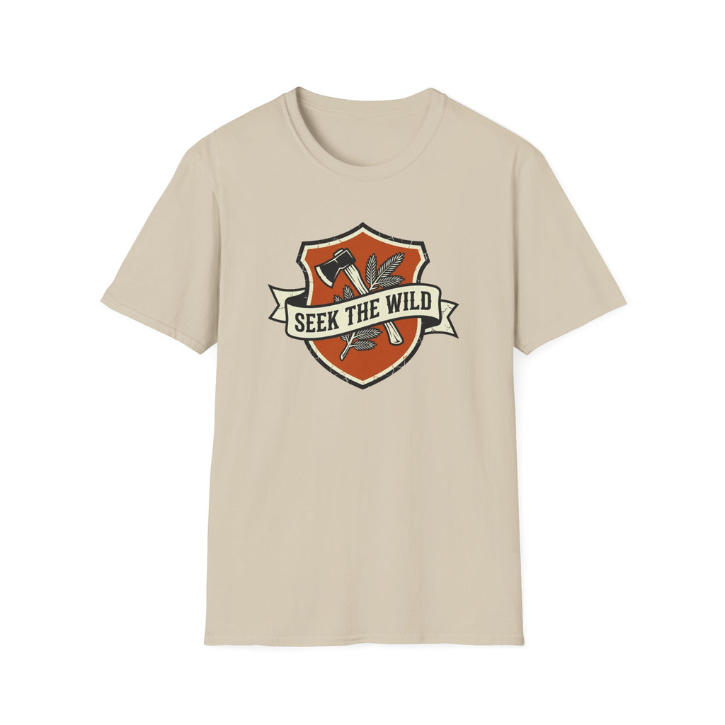Seek The Wild emblem T-shirt | outdoor adventure badge design