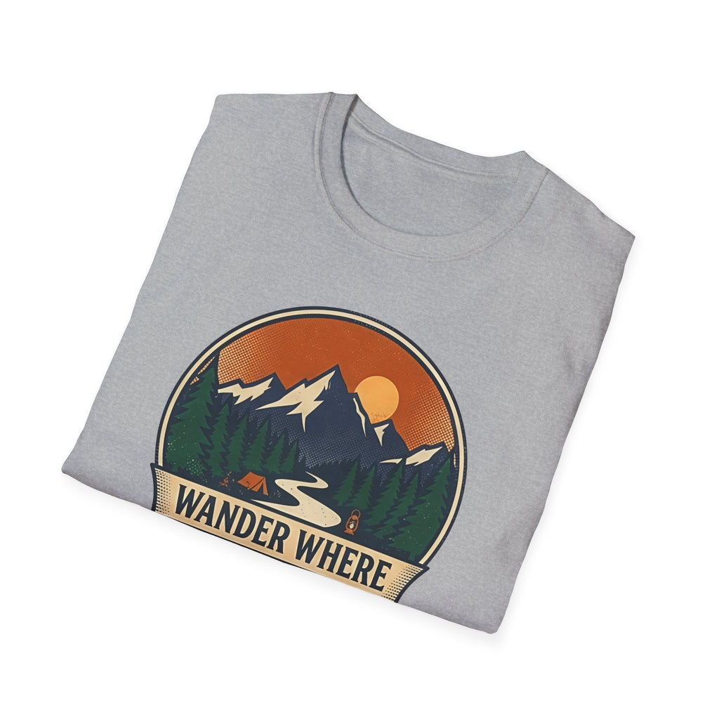 Wander Where The Signal Fades T-Shirt | Mountain Sunset Camping Design