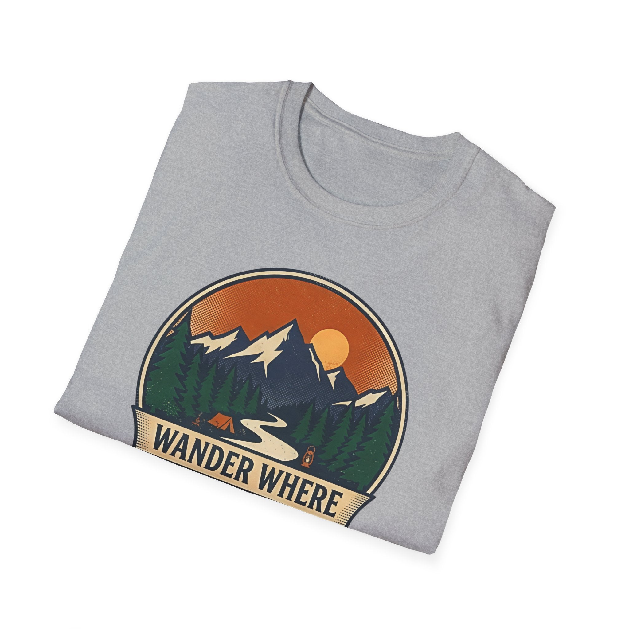 Wander Where The Signal Fades T-Shirt | Mountain Sunset Camping Design