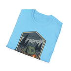 Camping Badge tent and campfire graphic T-Shirt | outdoors hiking adventure emblem