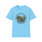 Camping Scene T-Shirt | Vintage Tent Lake Illustration, 'Good Things Come to Those Who Wait'