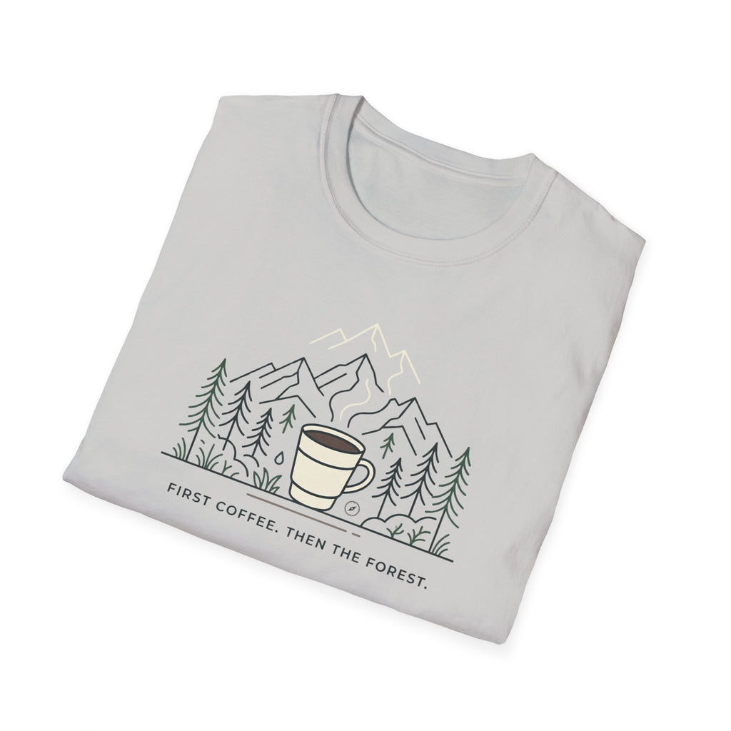 Coffee Cup in Pines T-Shirt | mountain camp mug, minimalist outdoors design