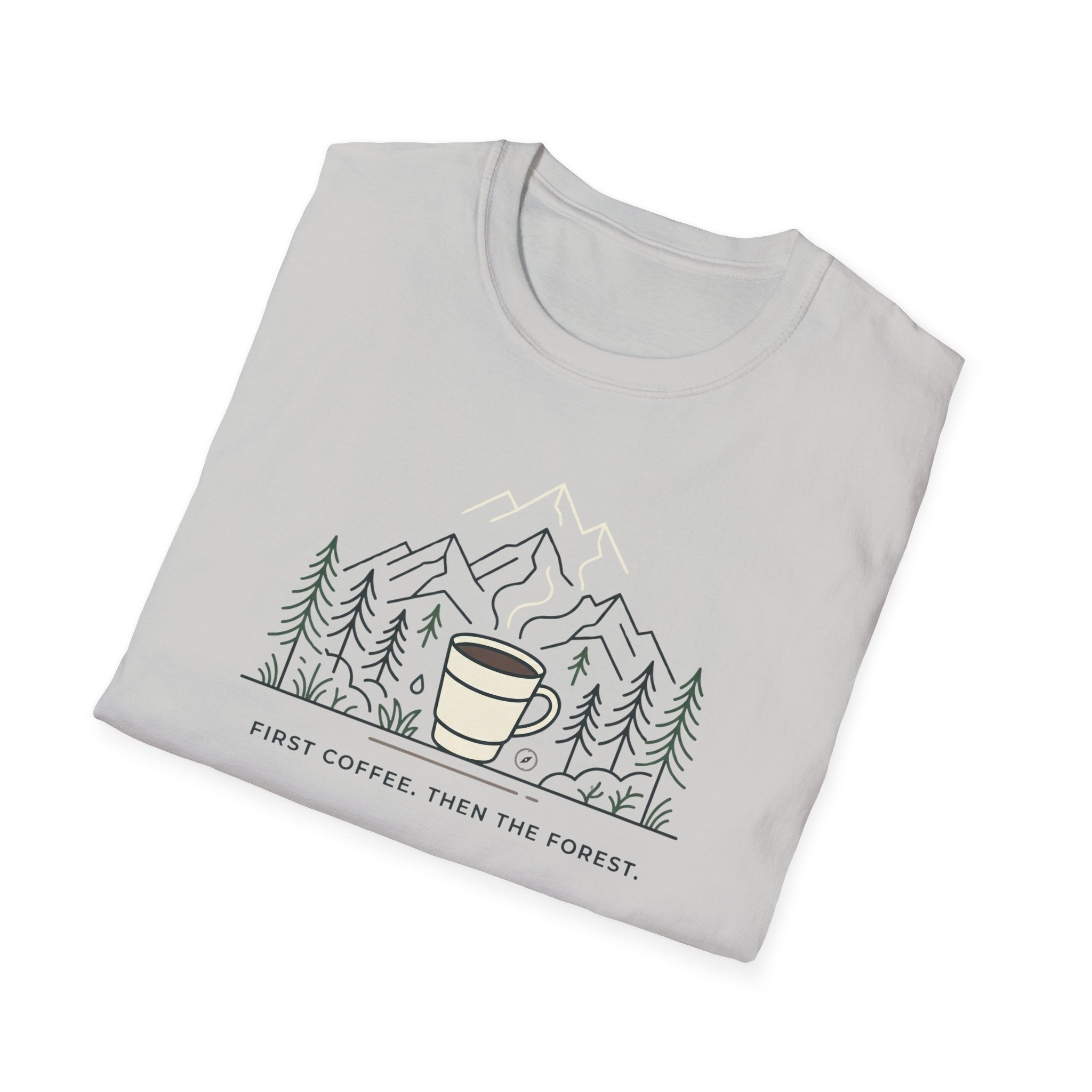 Coffee Cup in Pines T-Shirt | mountain camp mug, minimalist outdoors design