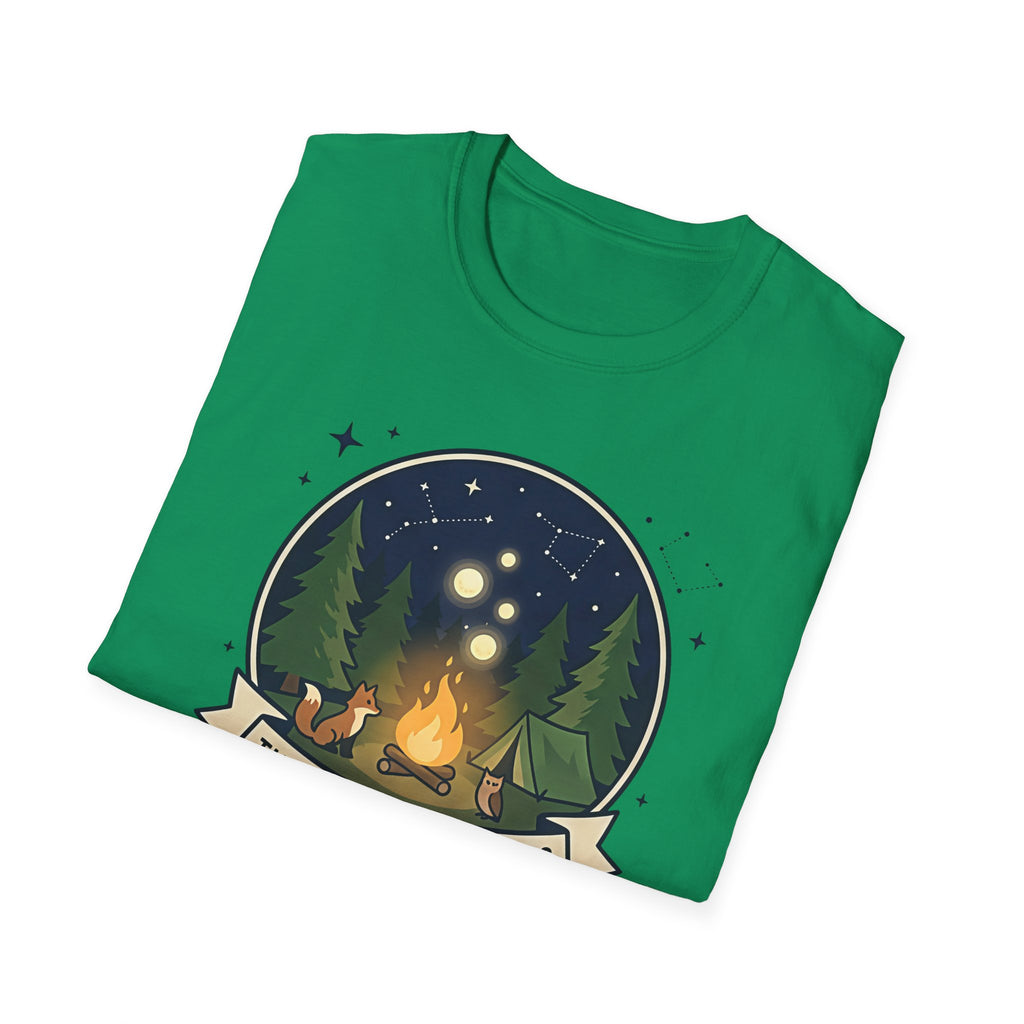 The Forest Whispers campfire scene T-Shirt | nighttime woods illustration