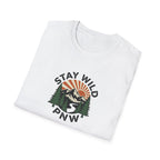 Stay Wild PNW T-Shirt | Mountain Sunset, Pine Trees, River Road