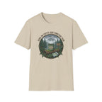 Cozy Camping Coffee Scene T-Shirt | Mountain Mug, Rainy Forest Illustration