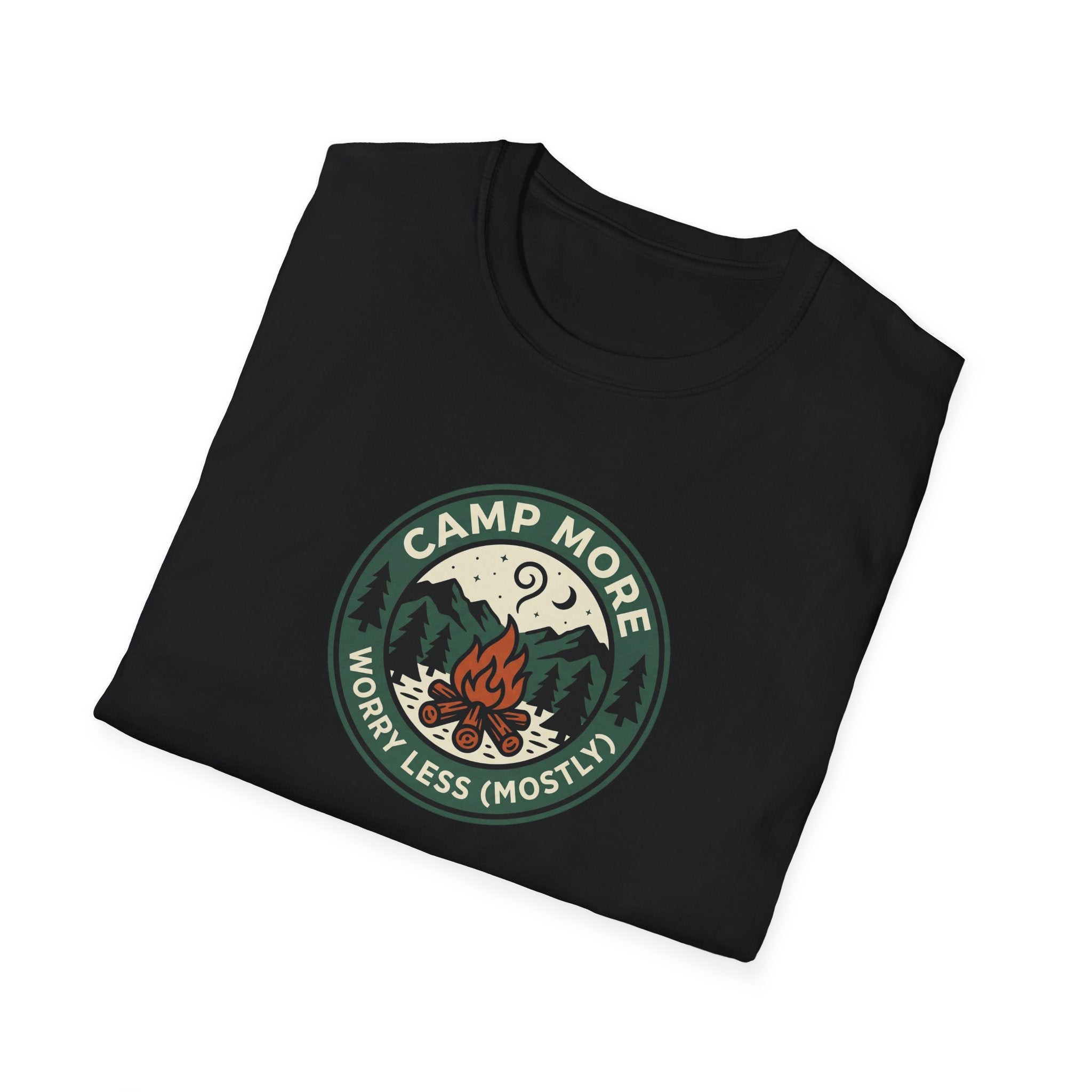 Camp More Campfire Badge T-Shirt | Outdoor Camping Graphic