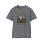 Sasquatch Hide & Seek Champion T-Shirt | Powered by Coffee, Bigfoot Design