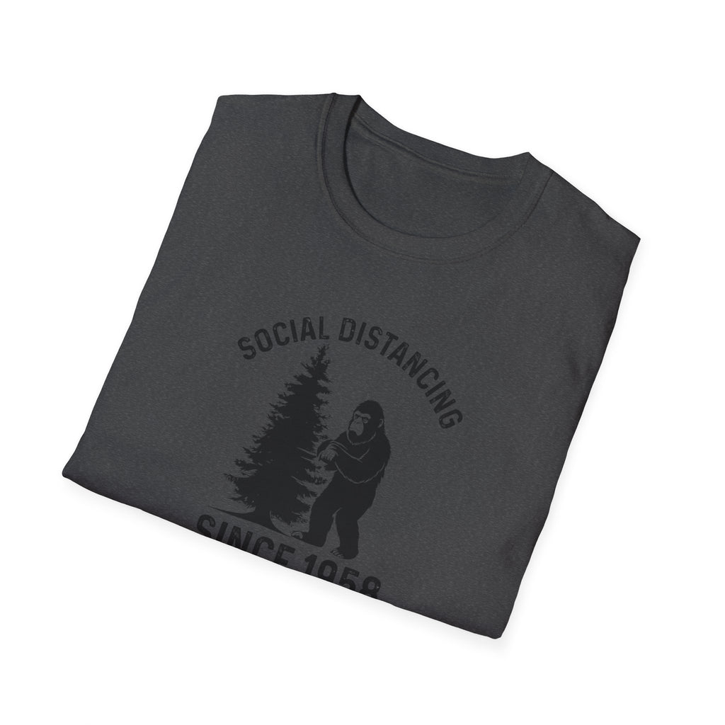 Social Distancing Since 1958 T-Shirt | Bigfoot Sasquatch Graphic