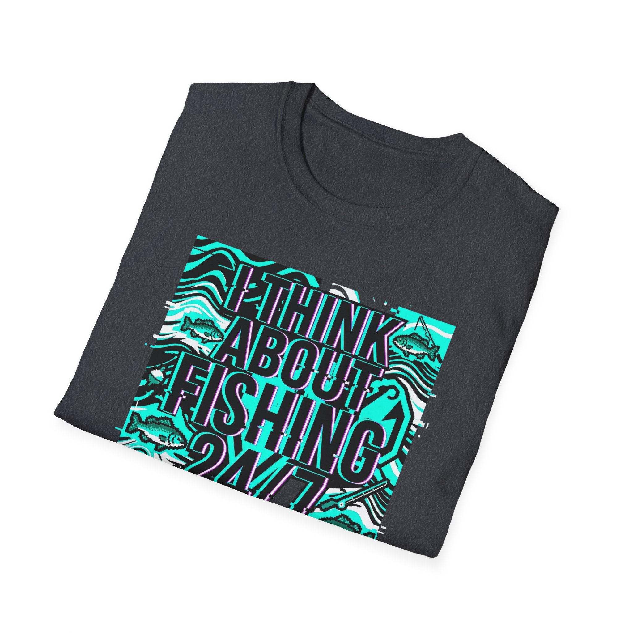 Think About Fishing 24/7 T-Shirt | Fishing Graphic Tee, Nautical Wave Design