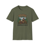 Sasquatch Hide & Seek Champion T-Shirt | Powered by Coffee, Bigfoot Design