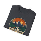 Wander Where The Signal Fades T-Shirt | Mountain Sunset Camping Design