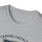 Camping Checklist Snacks T-Shirt | Camping Graphic Tee, Tent Campfire Design