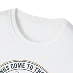 Camping Scene T-Shirt | Vintage Tent Lake Illustration, 'Good Things Come to Those Who Wait'