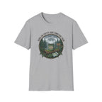 Cozy Camping Coffee Scene T-Shirt | Mountain Mug, Rainy Forest Illustration