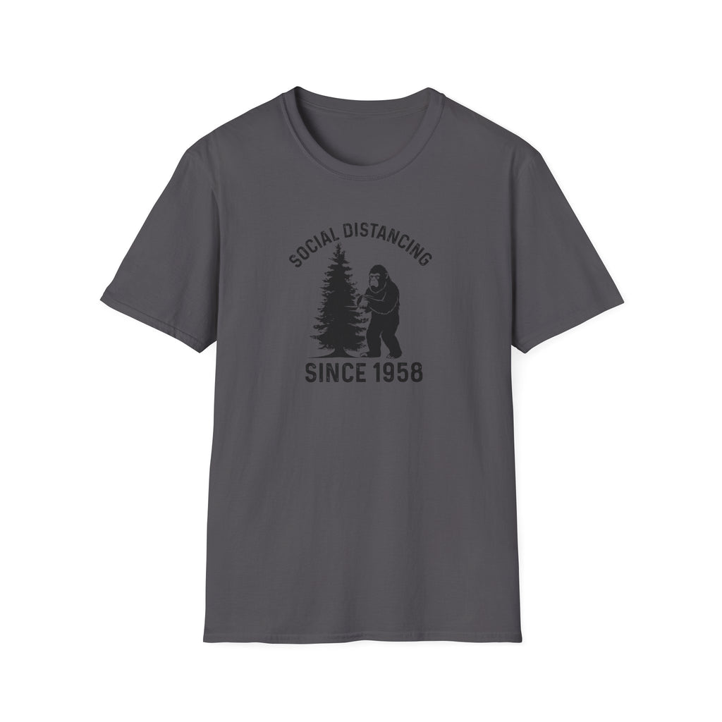 Social Distancing Since 1958 T-Shirt | Bigfoot Sasquatch Graphic