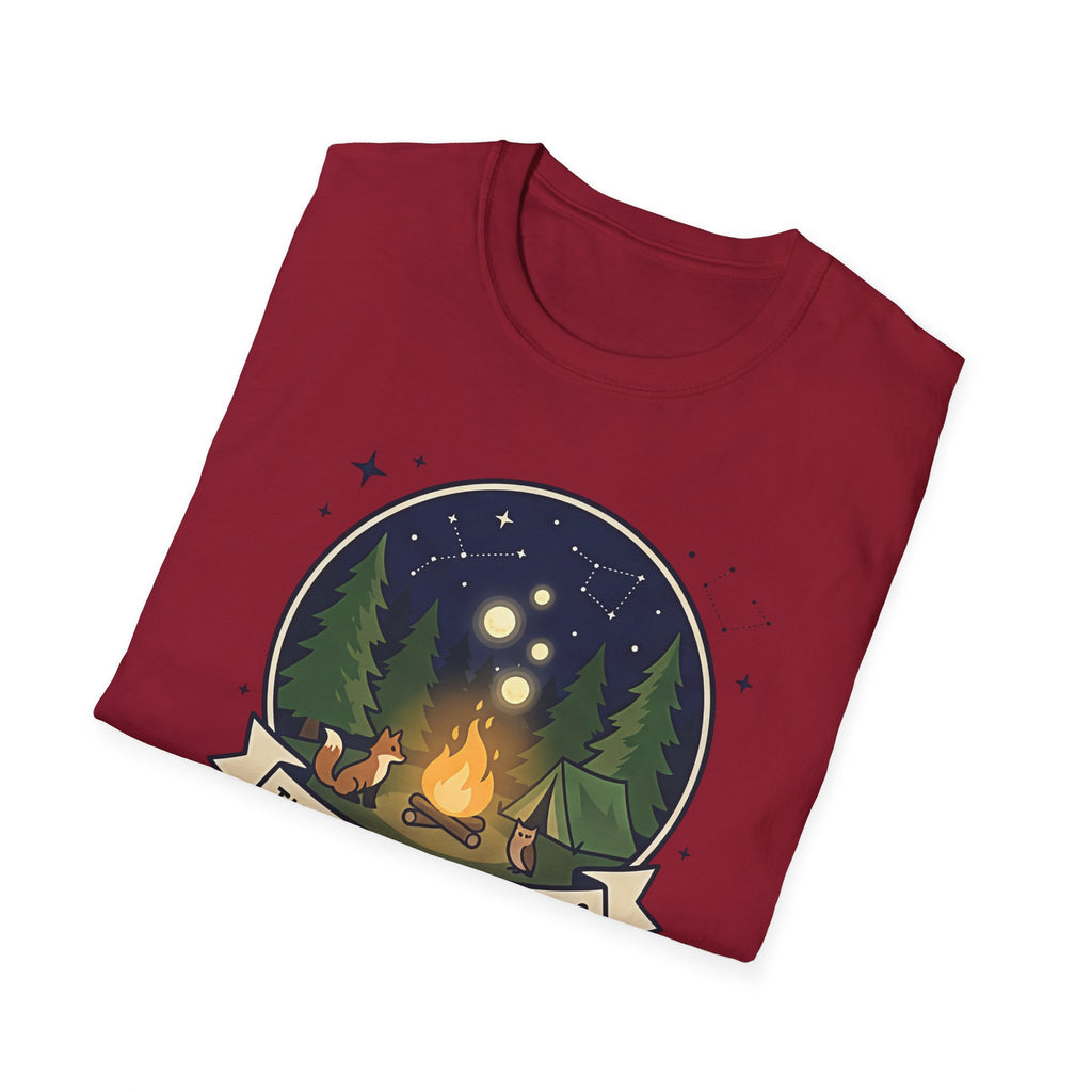 The Forest Whispers campfire scene T-Shirt | nighttime woods illustration