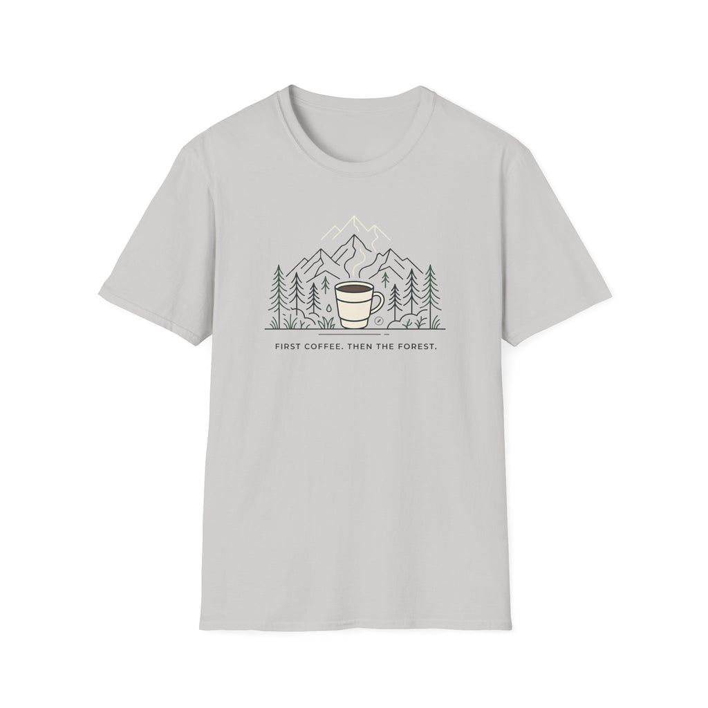 Coffee Cup in Pines T-Shirt | mountain camp mug, minimalist outdoors design