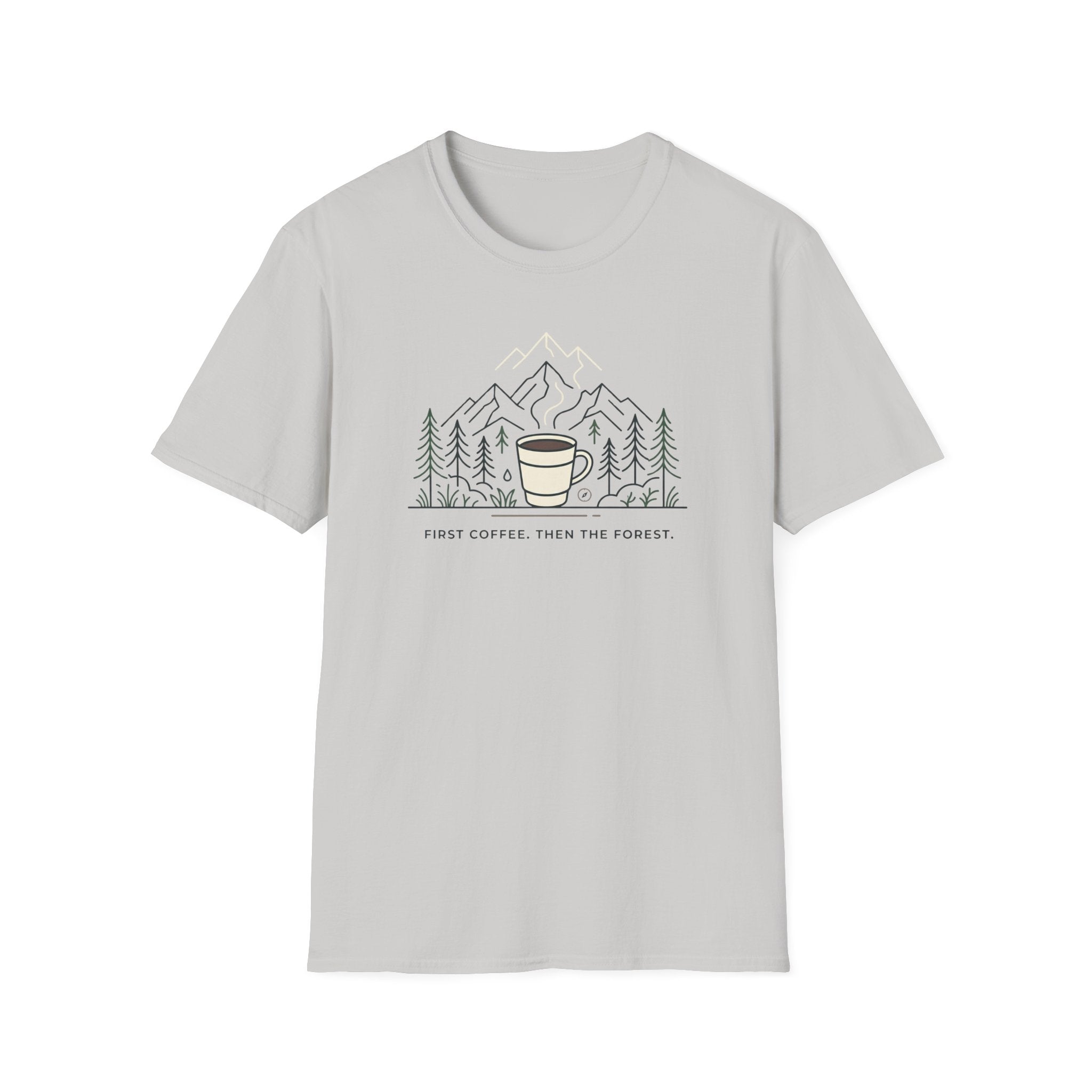 Coffee Cup in Pines T-Shirt | mountain camp mug, minimalist outdoors design