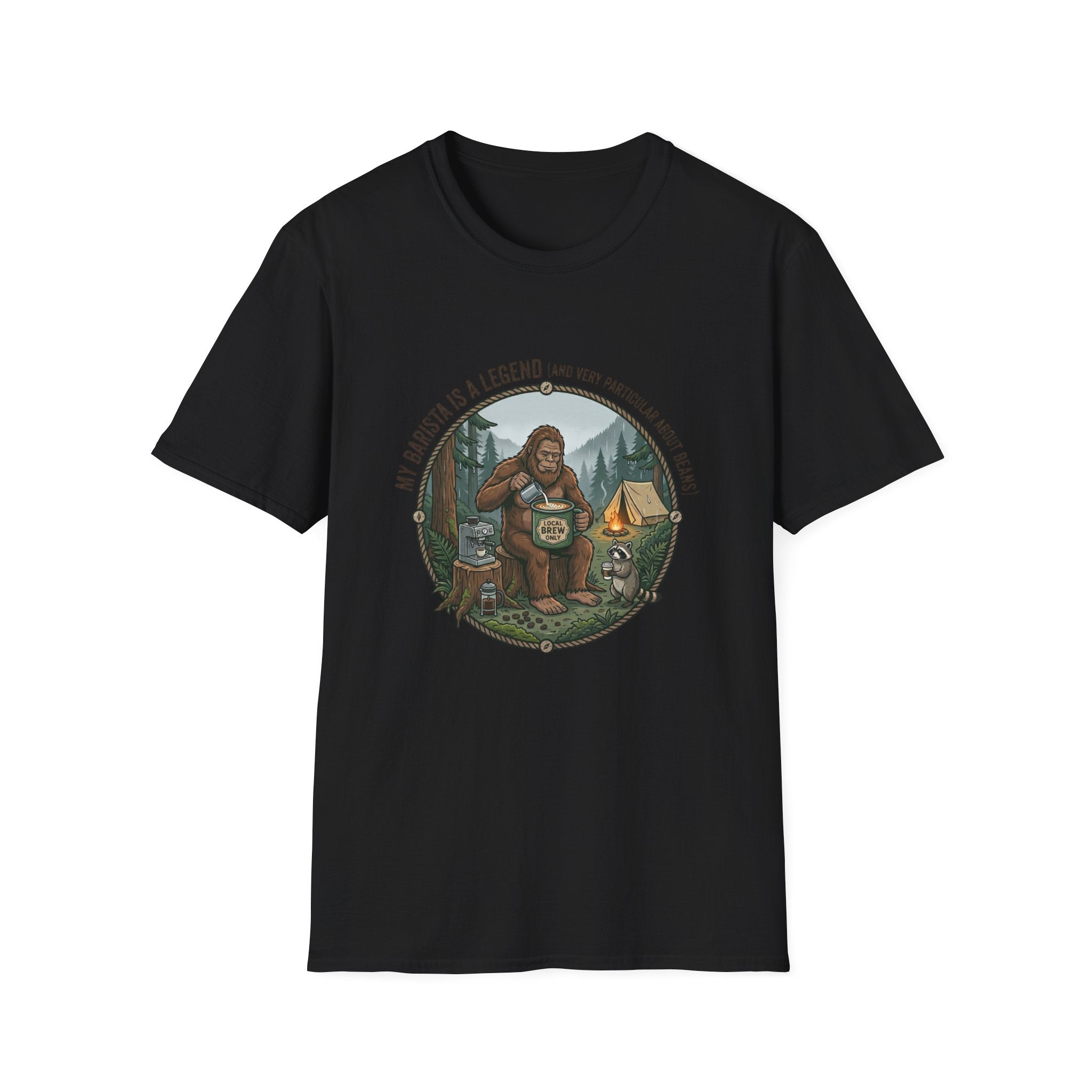 Dad is a Legend Camping T-Shirt | Bear, Campfire, Tent Cabin Illustration