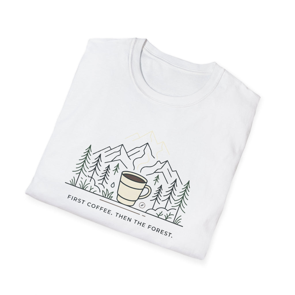 Coffee Cup in Pines T-Shirt | mountain camp mug, minimalist outdoors design